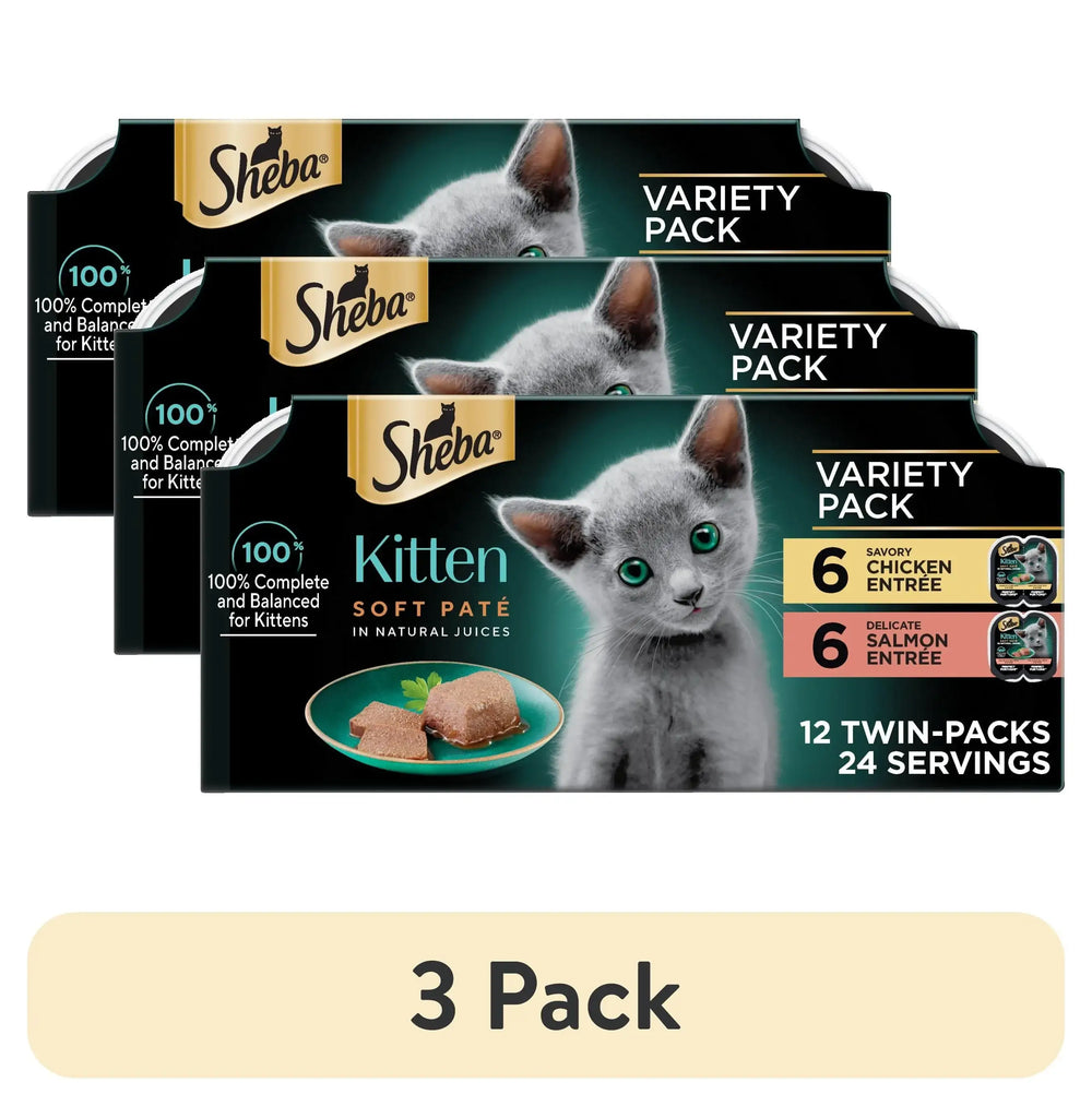 Sheba Perfect Portions Kitten Variety Flavors Pate Wet Cat Food, 2.6 oz Twin-Pack Trays (12 Pack)