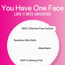 White cotton facial round graphic labeled chlorine-free cotton and absorbent