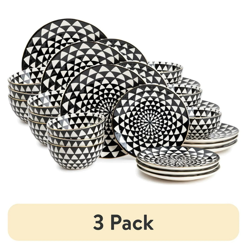 Thyme & Table Medallion 12-Piece Ceramic Dinnerware Set Black and White - USA MEGA SHOP