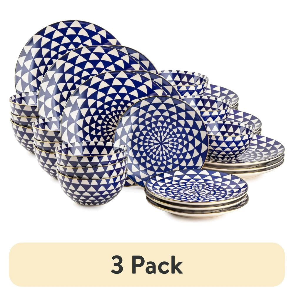 Thyme & Table Medallion 12-Piece Ceramic Dinnerware Set Blue - USA MEGA SHOP