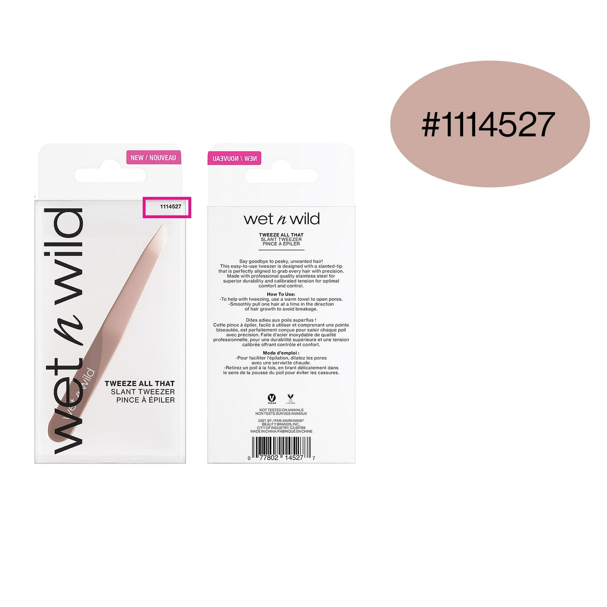 (3 pack) Wet n Wild High-Quality Stainless Steel Slanted Tweezers, Pink