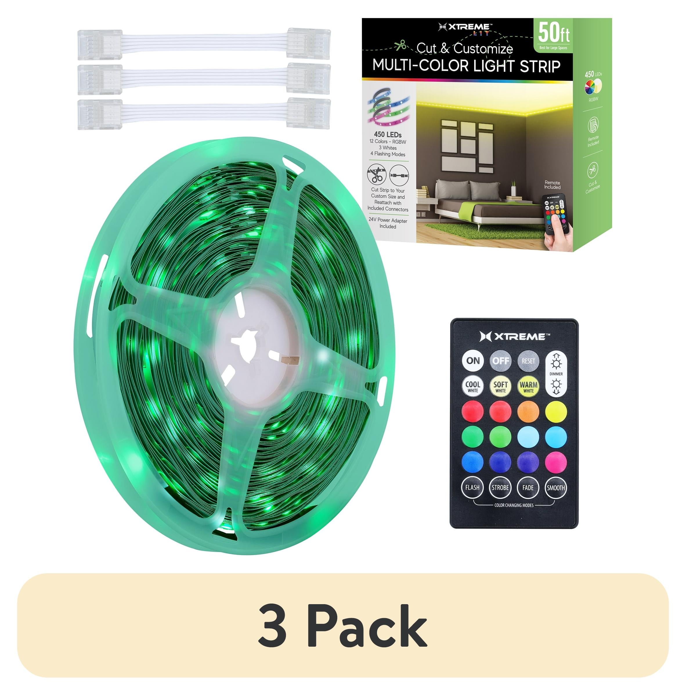 Xtreme Lit 10ft Indoor LED Strip Lights Kit, Multicolor LED Lights forBedroom, Accent Lighting, Cuttable, Remote Control