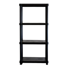 Black 4-tier resin shelf, open frame, 12 in x 24 in.