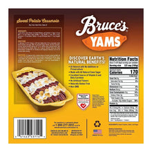 Bruce’s yams cut sweet potatoes in syrup, back of 4-pack package with casserole inset