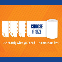 Paper towel multipack graphic showing stacked rolls and a choose-a-size label