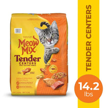 Meow Mix Tender Centers dry cat food bag, 14.2 lb size, salmon and chicken flavors