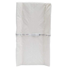 White waterproof changing pad cover, folded flat with stitched border