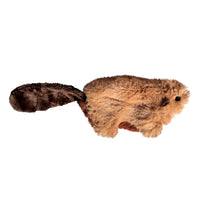 Brown beaver-shaped plush catnip toy with dark tail and small black nose
