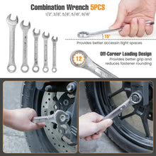 Set of combination wrenches held in hand for tight-space tightening