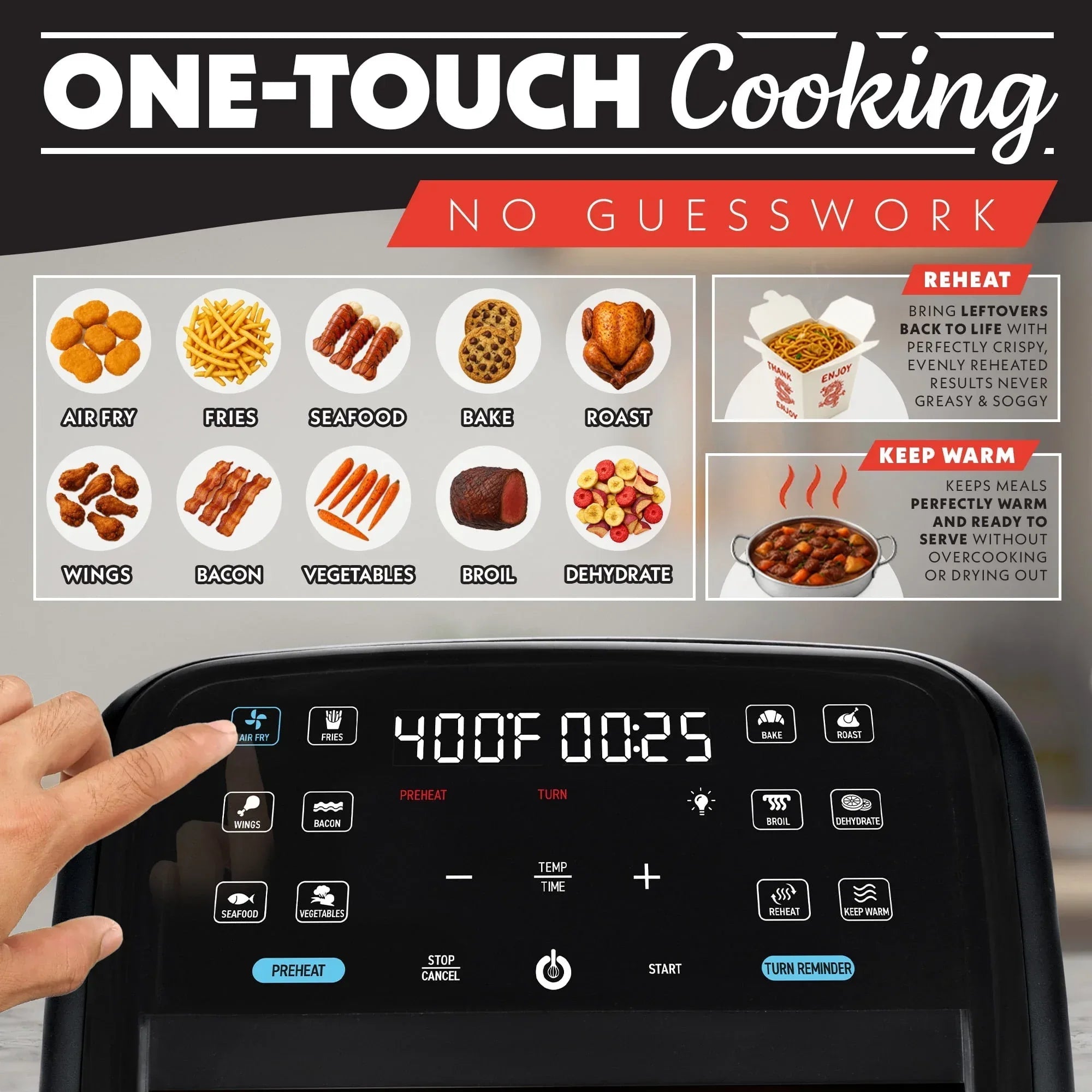 Gourmia Panorama 7-QT Digital Air Fryer with Panoramic View, Holographic Display, & 12 Presets, Black
