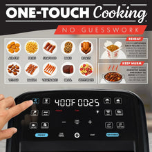 Air fryer control panel with digital screen and touch buttons on black body
