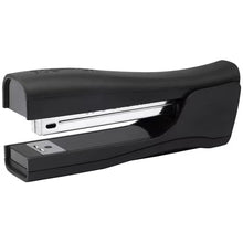 Black manual standup stapler with visible metal nailing channel and base plate