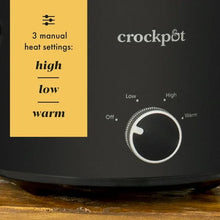 Black slow cooker control panel with temperature knob and labeled settings