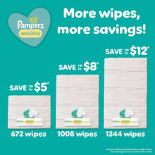 Pampers sensitive fragrance-free baby wipes packs with savings chart