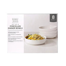 White porcelain dinner bowls set, 8 stackable bowls in retail box