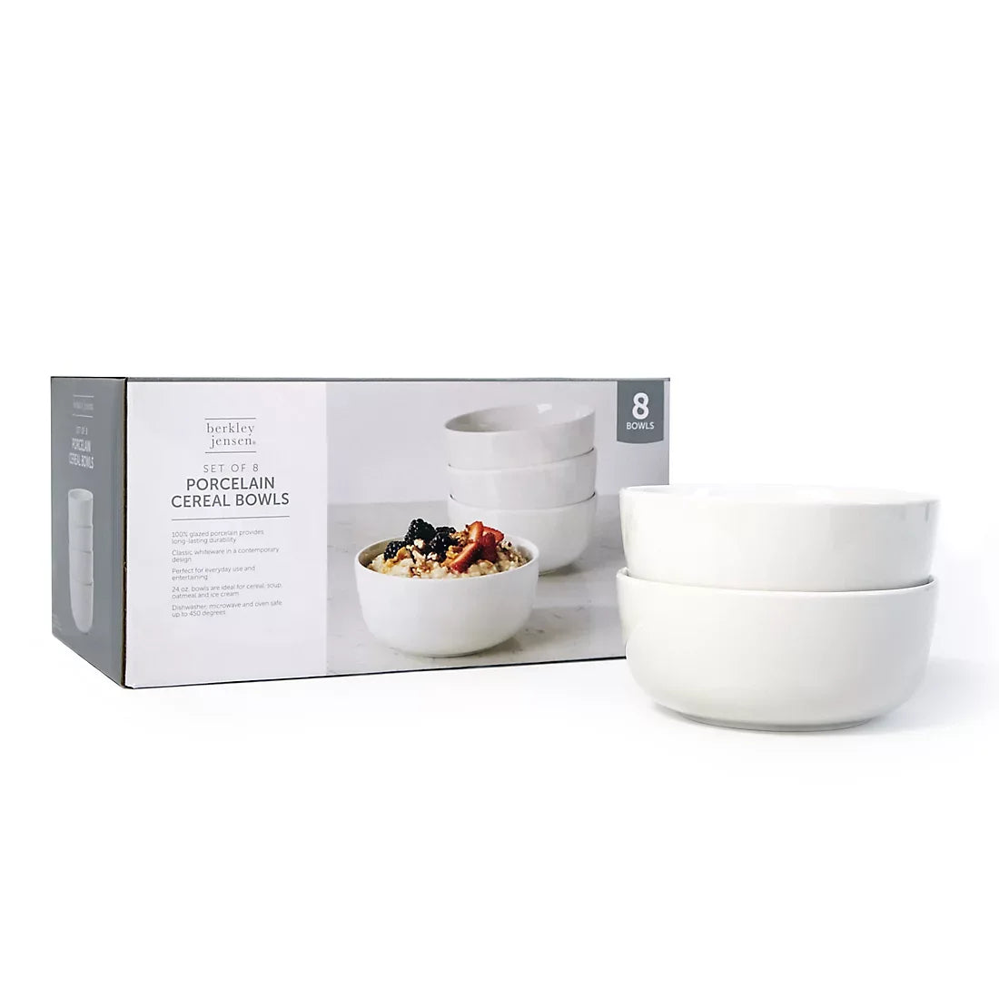 Berkley Jensen 6" Porcelain Cereal Bowls, 8 pk. - White - USA MEGA SHOP