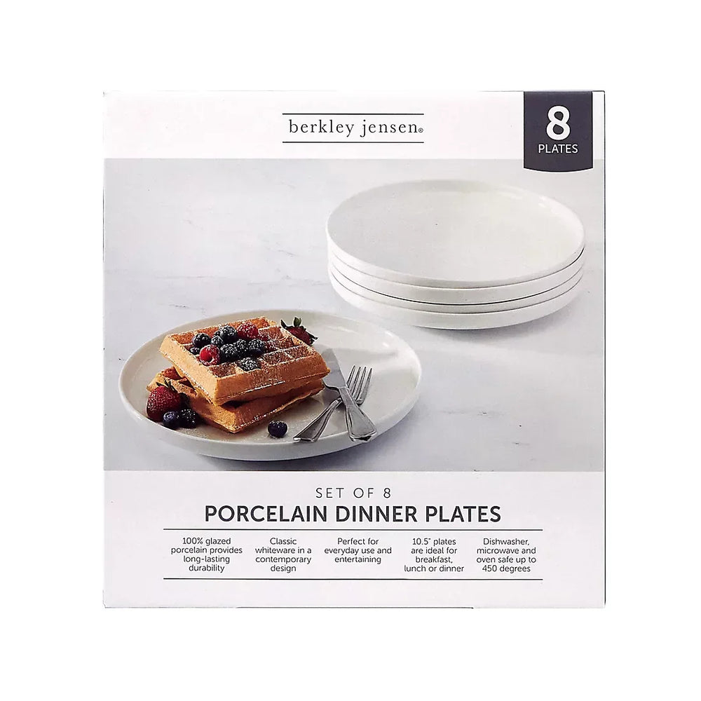 Berkley Jensen 10.5" Porcelain Dinner Plates, 8 pk. - White - USA MEGA SHOP