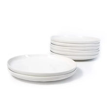 White porcelain dinner plates set of 8, front plate with stacked plates behind