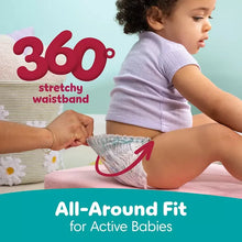 Pull-on diaper on child with 360° stretchy waistband and all-around fit