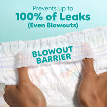 Pull-on diaper back area with blowout barrier and elastic leg cuffs
