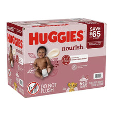 HUGGIES Nourish scented baby wipes pack box with side panel and 640 wipes shown