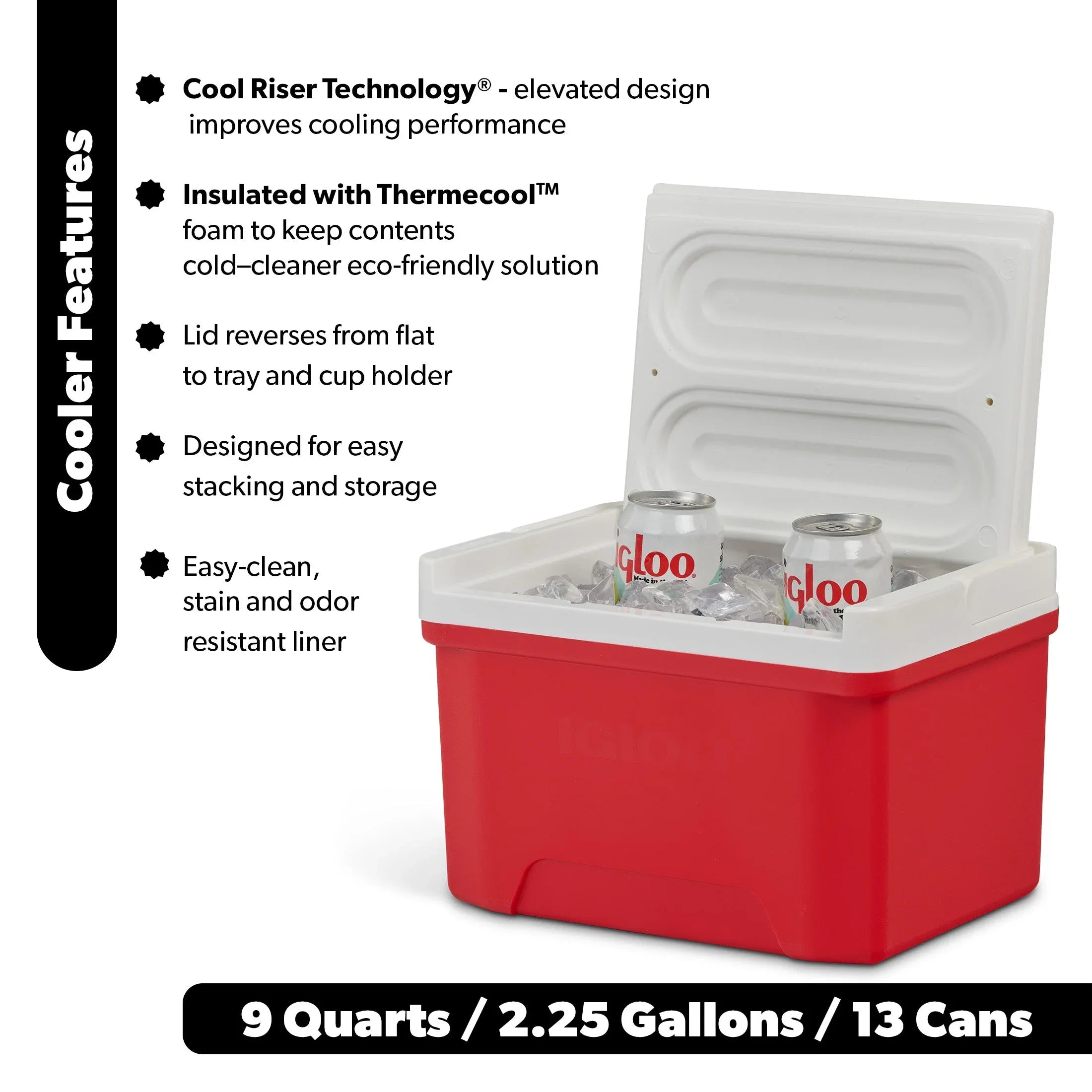 Igloo Small Cooler, 9 Quart Laguna Ice Chest, 13 Can Capacity, Red - USA MEGA SHOP