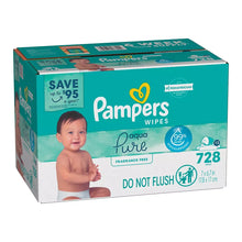 Baby wipes box side view with teal Pampers Aqua Pure branding and 728 wipes