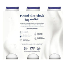 Body wash 3-pack back label panel with three bottles and printed icons