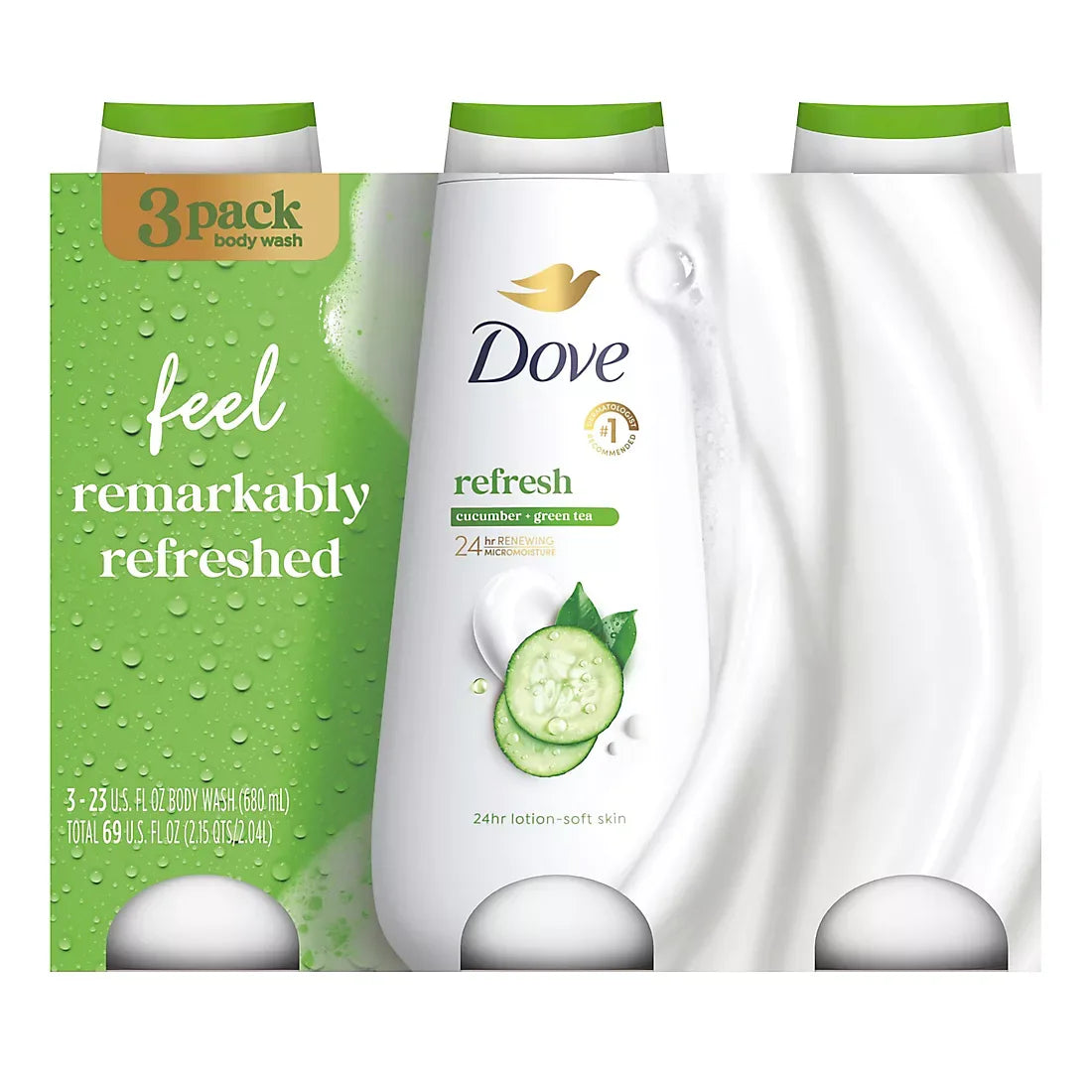 Dove Refreshing Cucumber & Green Tea Body Wash, 3 pk./23 oz. - USA MEGA SHOP