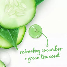 Refreshing cucumber and green tea scent graphic with green capsule shape.
