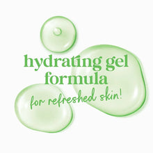 Hydrating gel formula graphic with green gel drops on body wash.