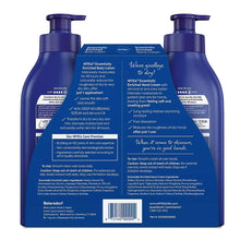 Nivea Essentially Enriched lotion and hand cream set, back label with directions