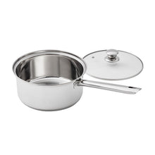 Stainless steel saucepan with lid and long handle
