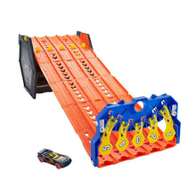 Hot Wheels Roll Out Raceway roll-out ramp track with orange rails and numbered cars