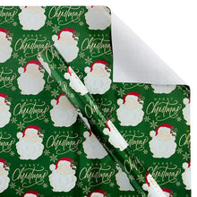 Wrapping paper sheet with green pattern and white ornaments plus 'Merry Christmas' text