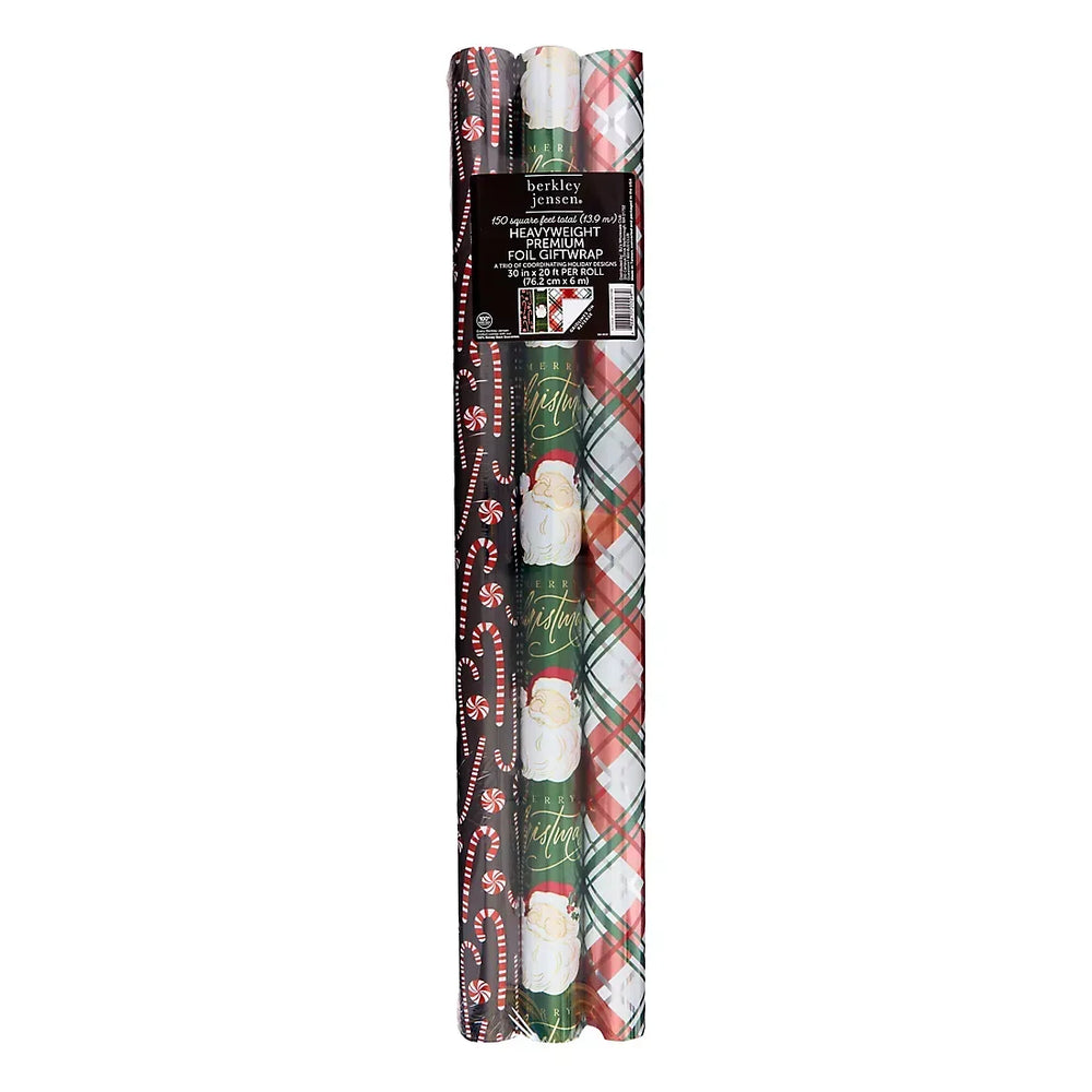 Berkley Jensen 3 Roll 150 sq. ft. Wrapping Paper, Black - USA MEGA SHOP