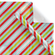 Striped wrapping paper sheet with multicolor diagonal lines and a decorative bow
