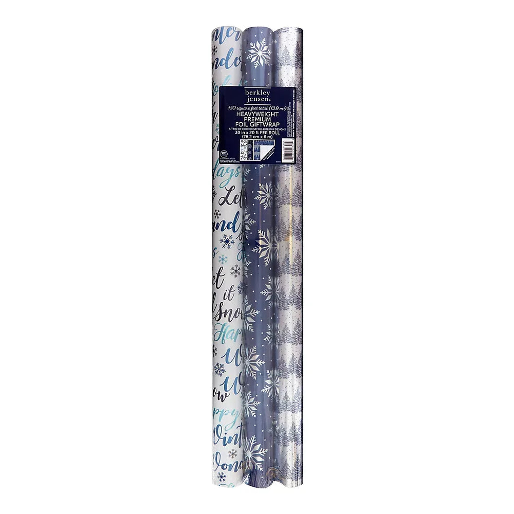 Berkley Jensen 3 Roll 150 sq. ft. Wrapping Paper, Winter - USA MEGA SHOP