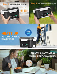 Cordless Electric Lunch Box, Heated Lunch Box Battery Powered with Automatic Scheduled Heating, 5.5 Cups Capacity, with Removable Tray Divider, Dishwasher Safe, for Hot Meals Anywhere