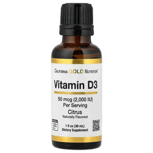 Vitamin D3 supplement bottle, citrus flavor, 50 mcg (2,000 IU), 1 fl oz