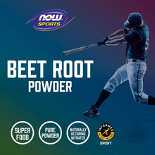 Beet root powder marketing graphic with NOW Sports logo and product icons