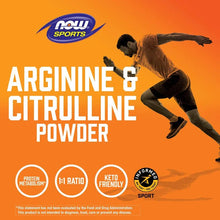 Arginine & Citrulline Powder promotional graphic with NOW Sports logo