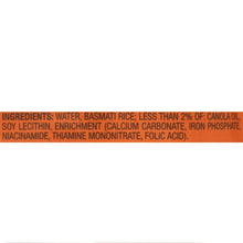 Uncle Ben's Ready Rice basmati ingredients list text on package.