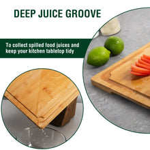 Bamboo cutting board with deep juice groove to collect spilled food juices, natural finish