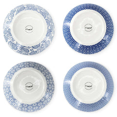 Elama Aurora 16 Piece Assorted Porcelain Double Bowl Dinnerware Set in Blue