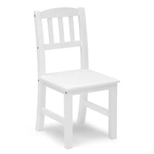 White wooden kids chair with slatted back and flat seat