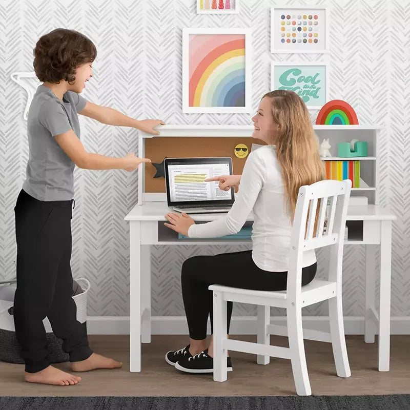 Delta Children Kids' Wood Desk with Hutch and Chair - White - USA MEGA SHOP
