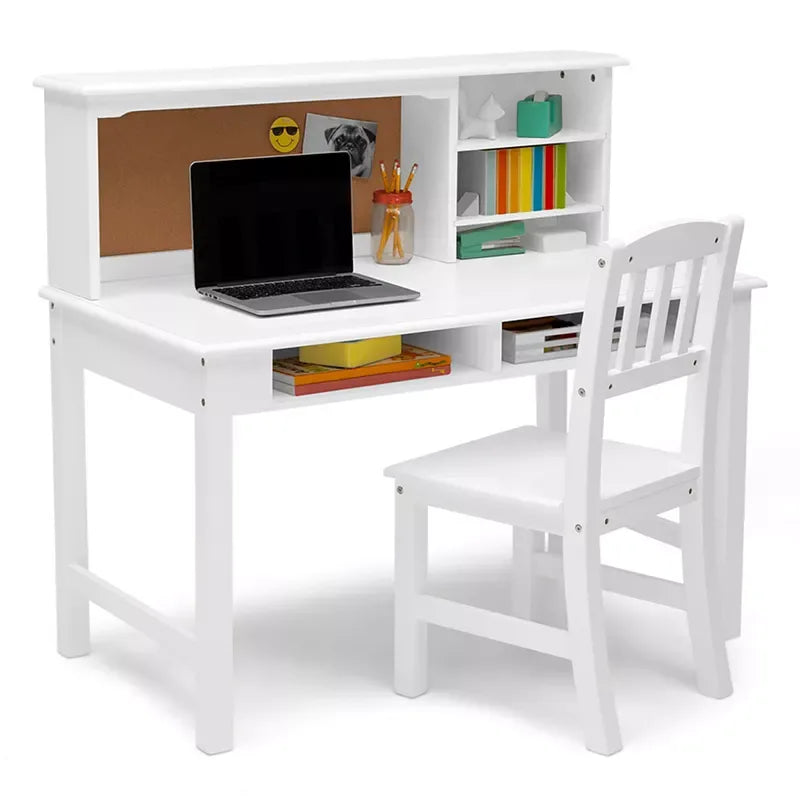 Delta Children Kids' Wood Desk with Hutch and Chair - White - USA MEGA SHOP