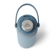 Light blue insulated chug water bottle with loop handle and closed sip lid
