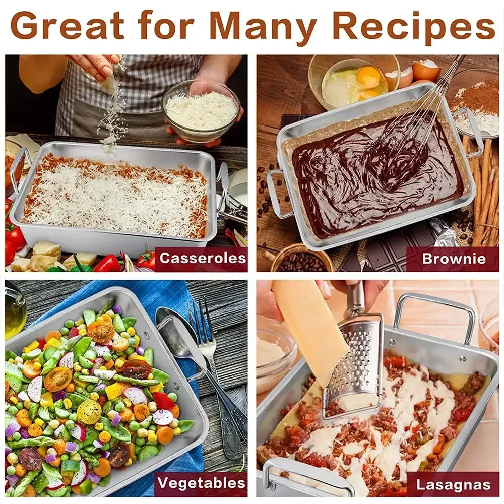 VeSteel 16'' x 11.5'' Roasting Pan with Rack, Stainless Steel Turkey Roaster Include Deep Lasagna Pan & V-Shaped Rack & Roasting Rack, Heavy Duty & Dishwasher Safe - USA MEGA SHOP